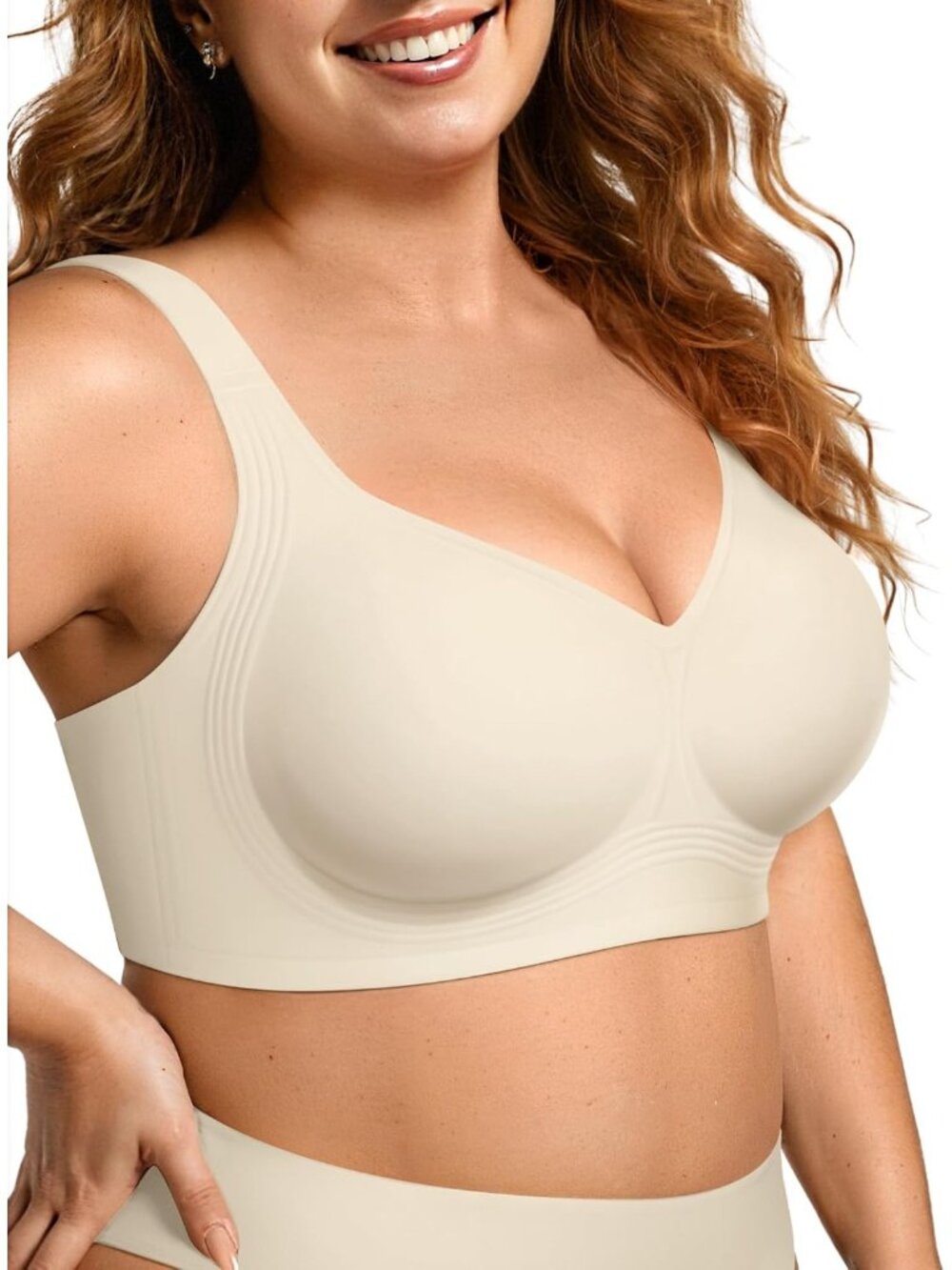 Women's Beige Wireless Jelly Seamless Bra Full Coverage Push Comfortable